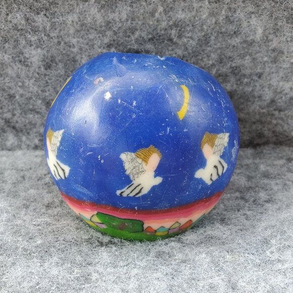 VTG 1990s PTI Ball Candle Angel And Moon Design Blue & Green 3.5" Inch Diameter - Picture 7 of 11